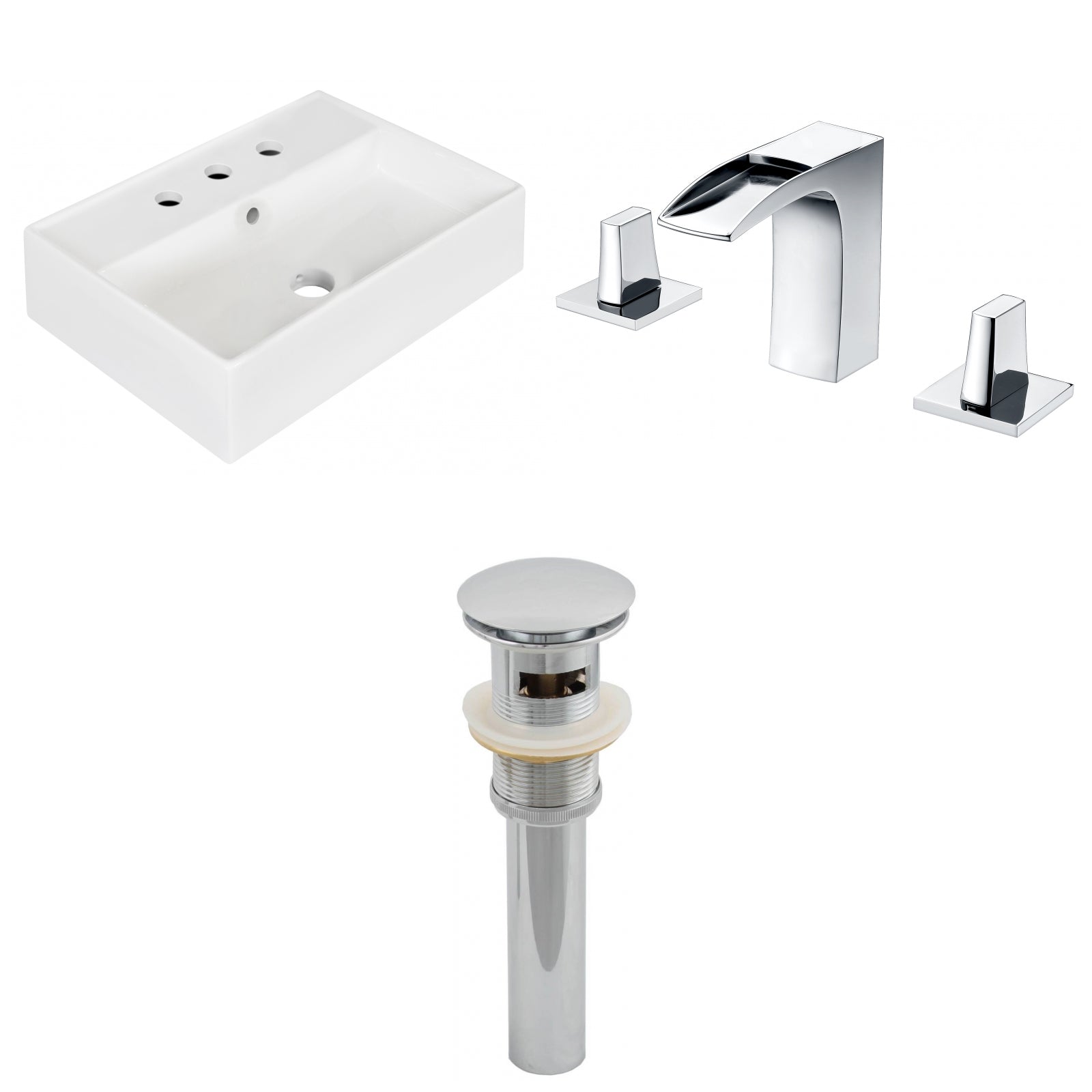 American Imaginations AI-26218 20" White Rectangular Wall Mount Modern Bathroom Vessel Sink Set