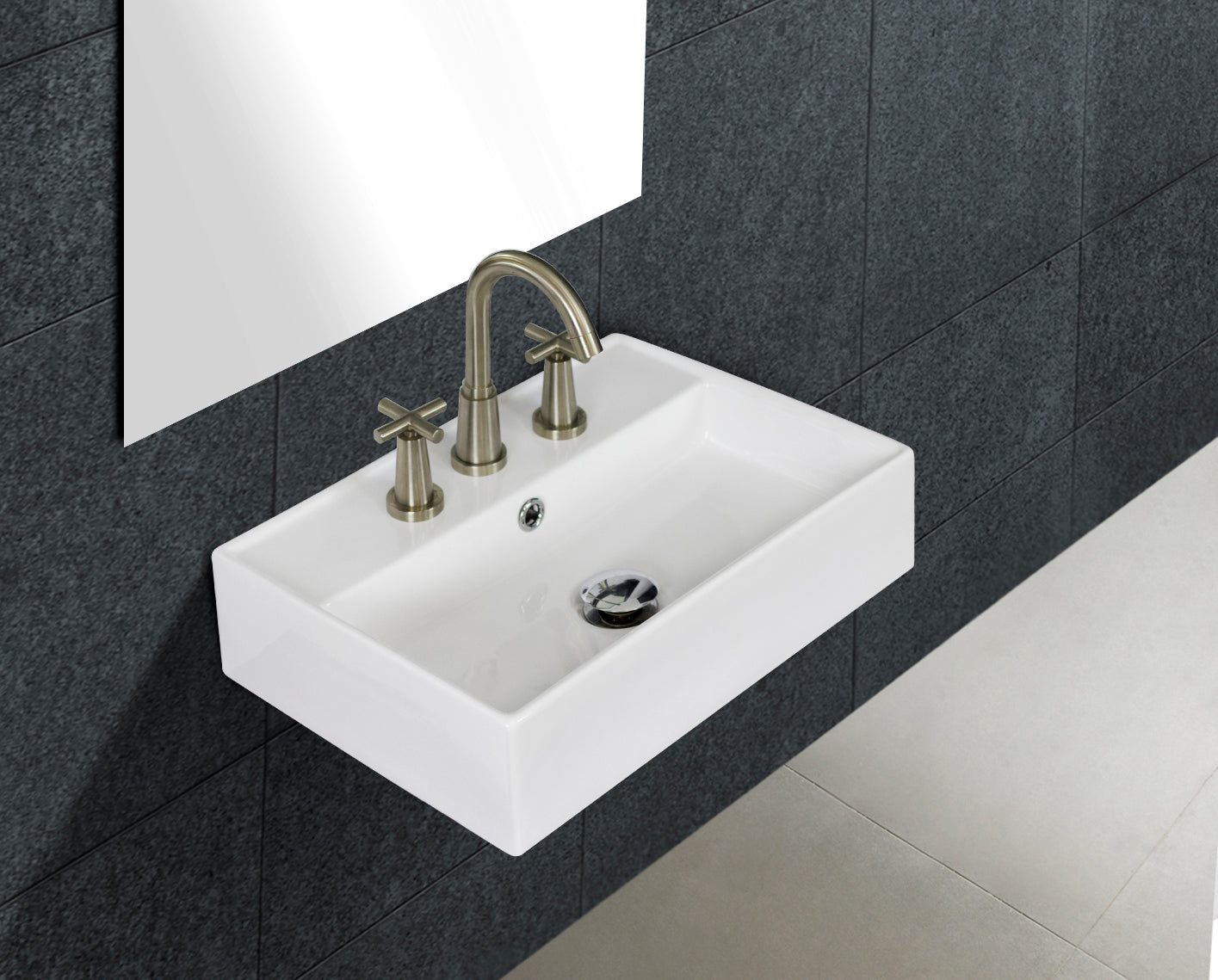 American Imaginations AI-26220 20" White Rectangular Wall Mount Modern Bathroom Vessel Sink Set