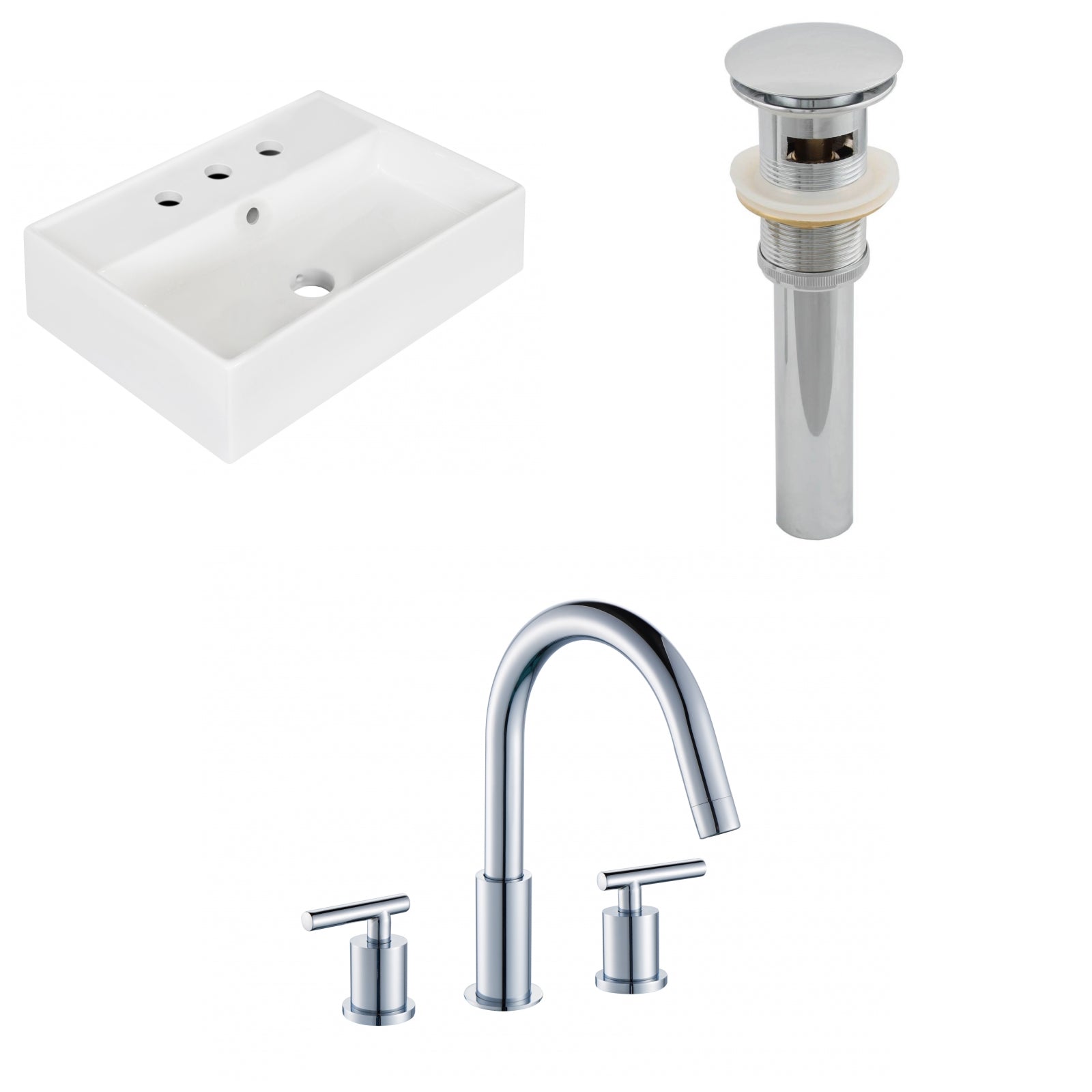 American Imaginations AI-26220 20" White Rectangular Wall Mount Modern Bathroom Vessel Sink Set