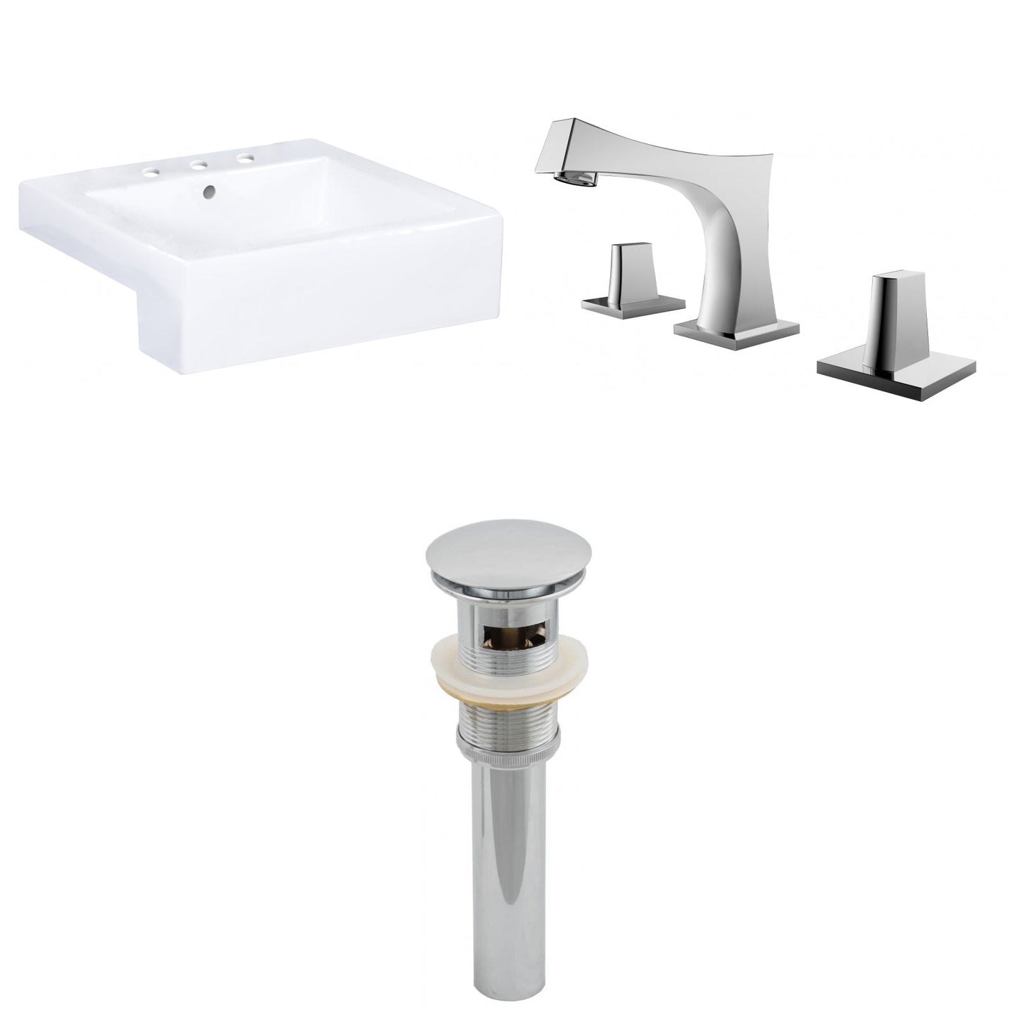 American Imaginations AI-26221 20" White Rectangular Semi-Recessed Modern Bathroom Vessel Sink Set