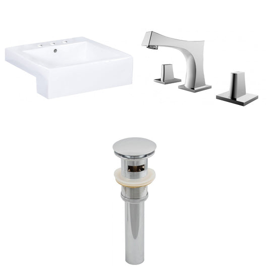 American Imaginations AI-26221 20" White Rectangular Semi-Recessed Modern Bathroom Vessel Sink Set