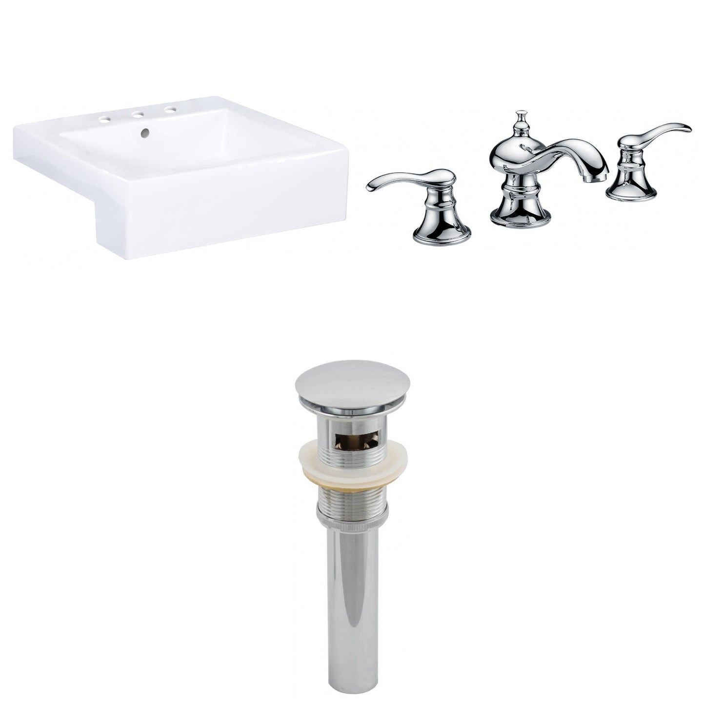 American Imaginations AI-26222 20" White Rectangular Semi-Recessed Modern Bathroom Vessel Sink Set
