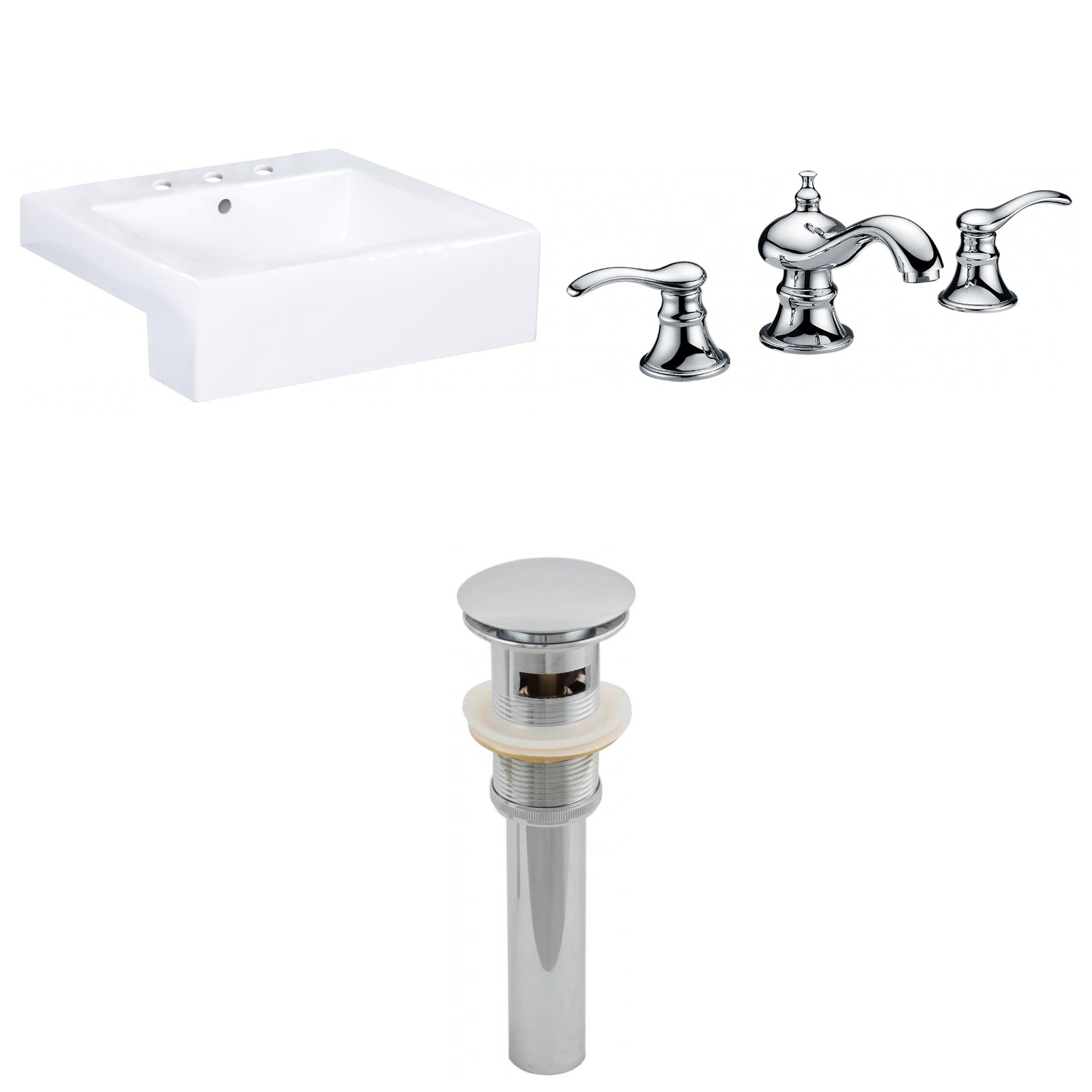 American Imaginations AI-26222 20" White Rectangular Semi-Recessed Modern Bathroom Vessel Sink Set