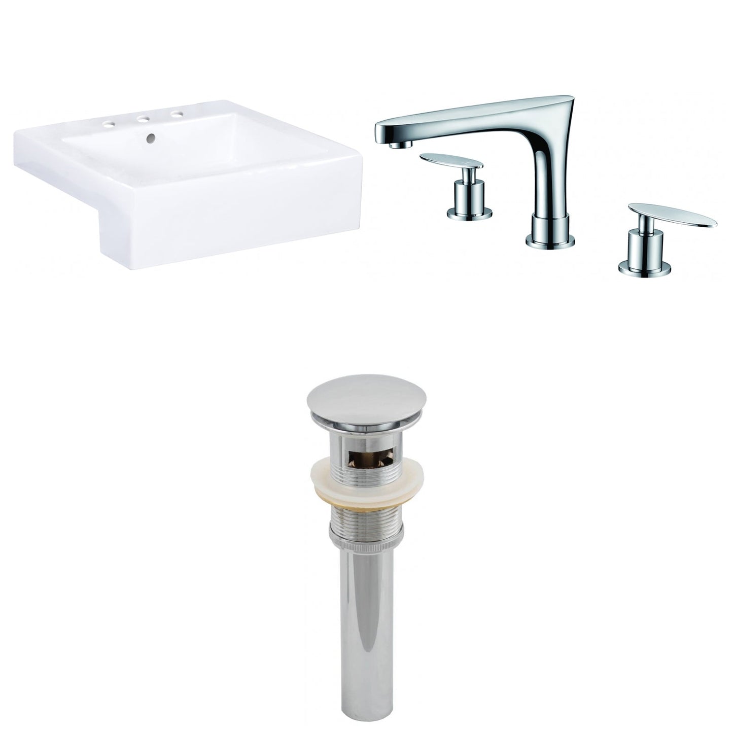 American Imaginations AI-26223 20" White Rectangular Semi-Recessed Modern Bathroom Vessel Sink Set