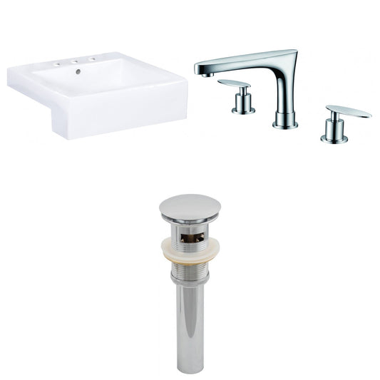 American Imaginations AI-26223 20" White Rectangular Semi-Recessed Modern Bathroom Vessel Sink Set