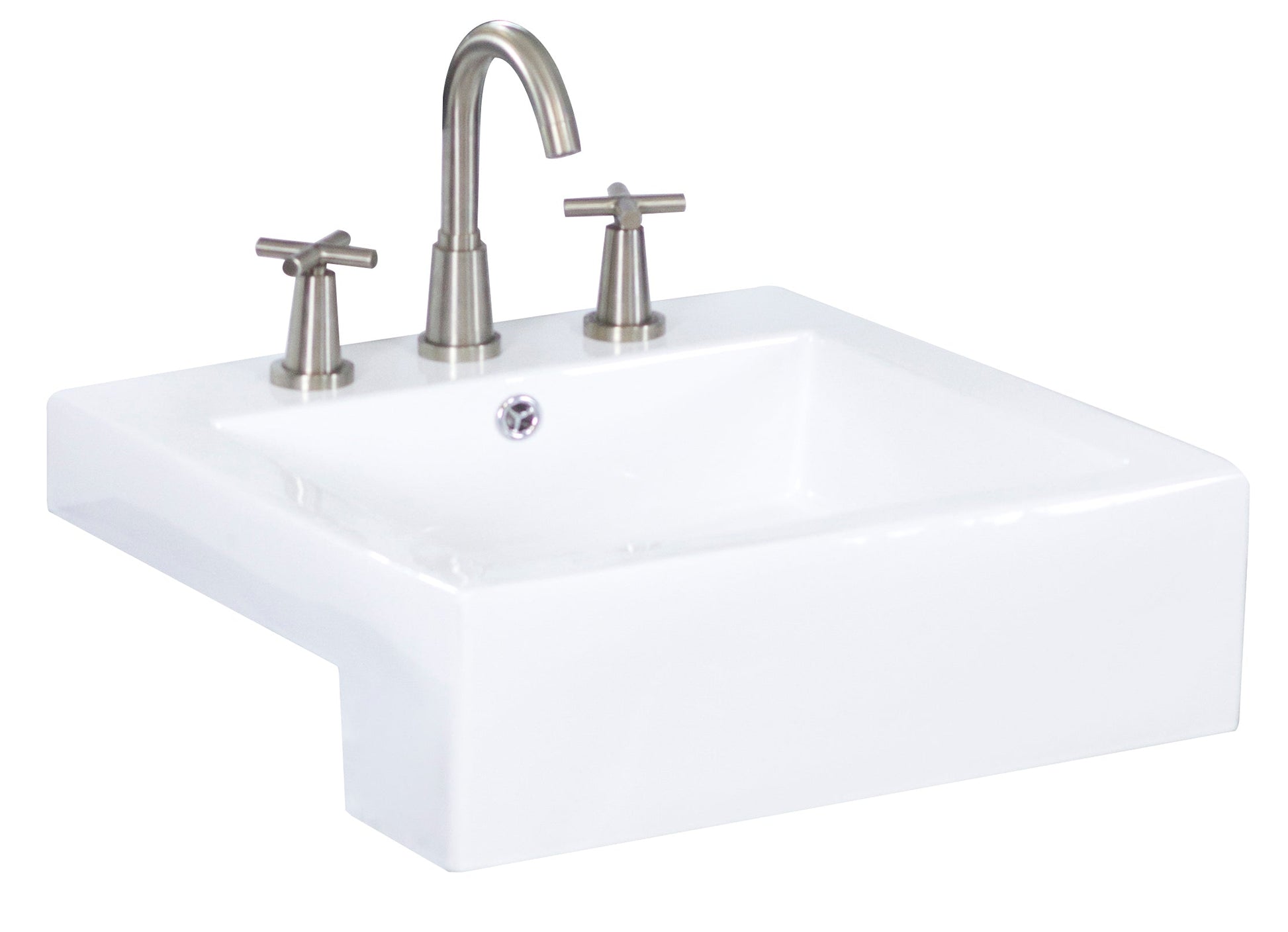 American Imaginations AI-26224 20" White Rectangular Semi-Recessed Modern Bathroom Vessel Sink Set