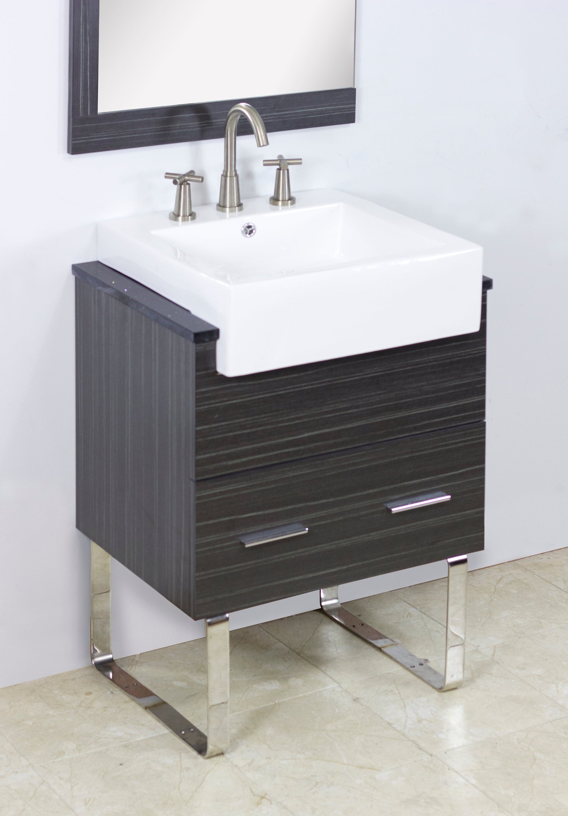 American Imaginations AI-26224 20" White Rectangular Semi-Recessed Modern Bathroom Vessel Sink Set