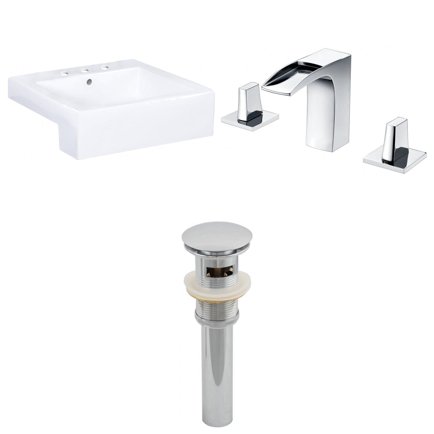 American Imaginations AI-26224 20" White Rectangular Semi-Recessed Modern Bathroom Vessel Sink Set
