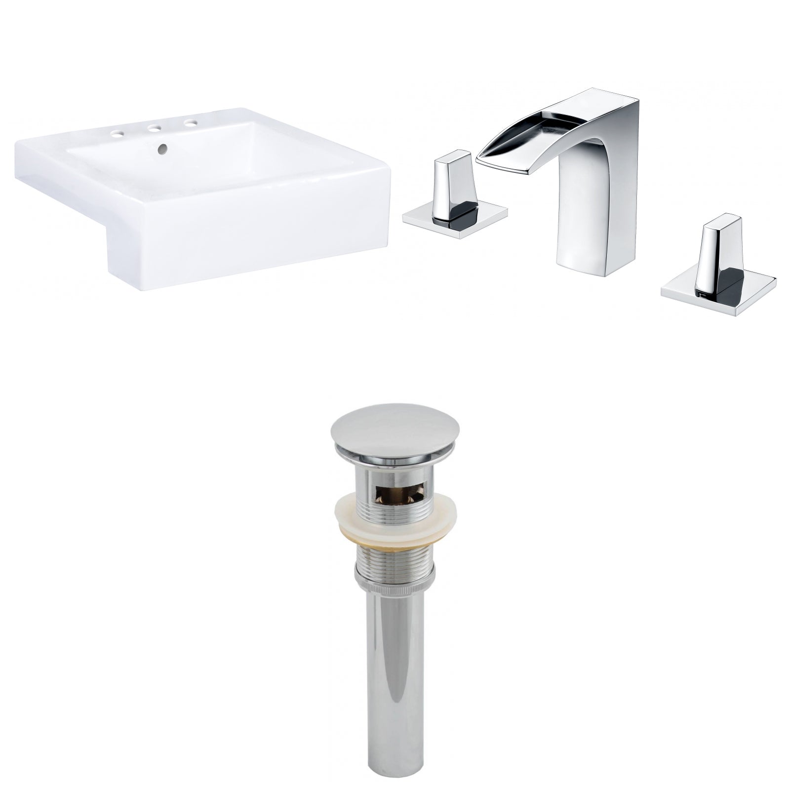 American Imaginations AI-26224 20" White Rectangular Semi-Recessed Modern Bathroom Vessel Sink Set