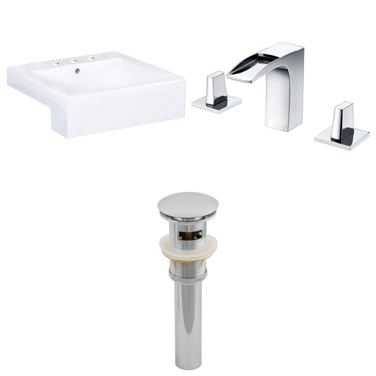 American Imaginations AI-26224 20" White Rectangular Semi-Recessed Modern Bathroom Vessel Sink Set