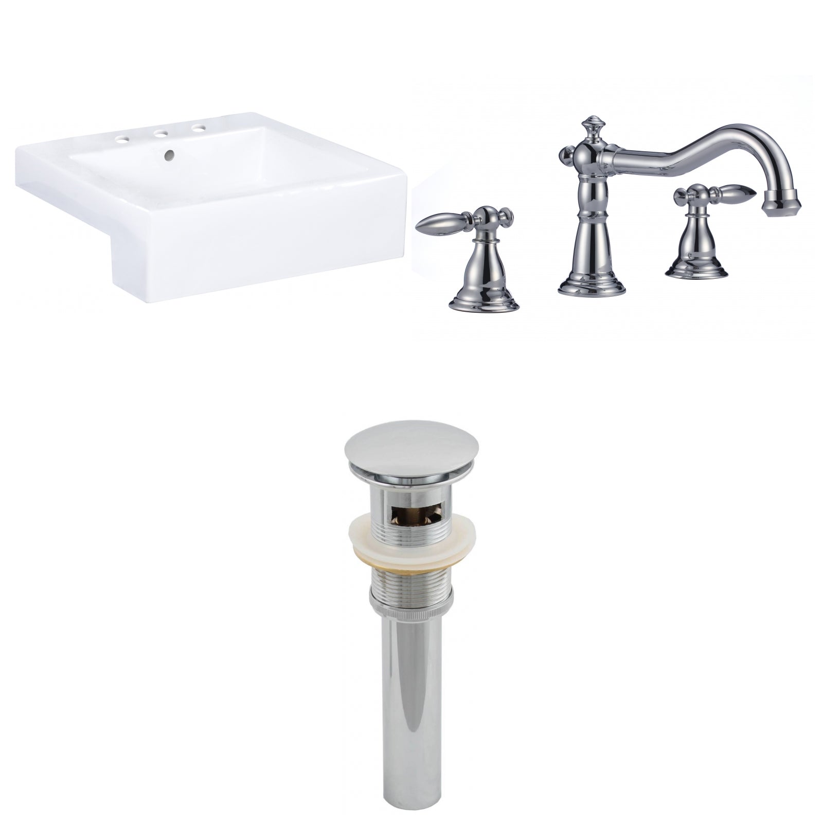 American Imaginations AI-26225 20" White Rectangular Semi-Recessed Modern Bathroom Vessel Sink Set
