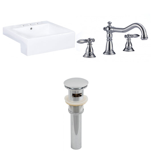 American Imaginations AI-26225 20" White Rectangular Semi-Recessed Modern Bathroom Vessel Sink Set