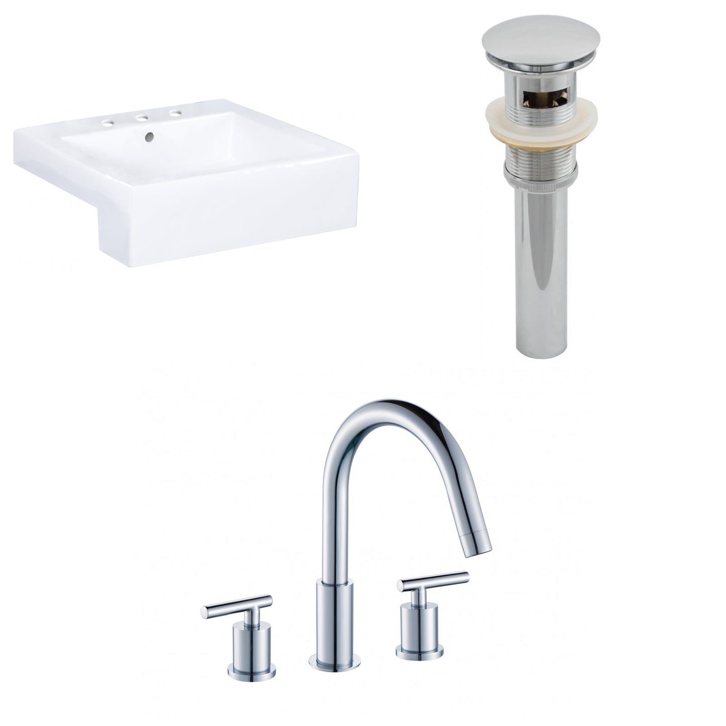 American Imaginations AI-26226 20" White Rectangular Semi-Recessed Modern Bathroom Vessel Sink Set