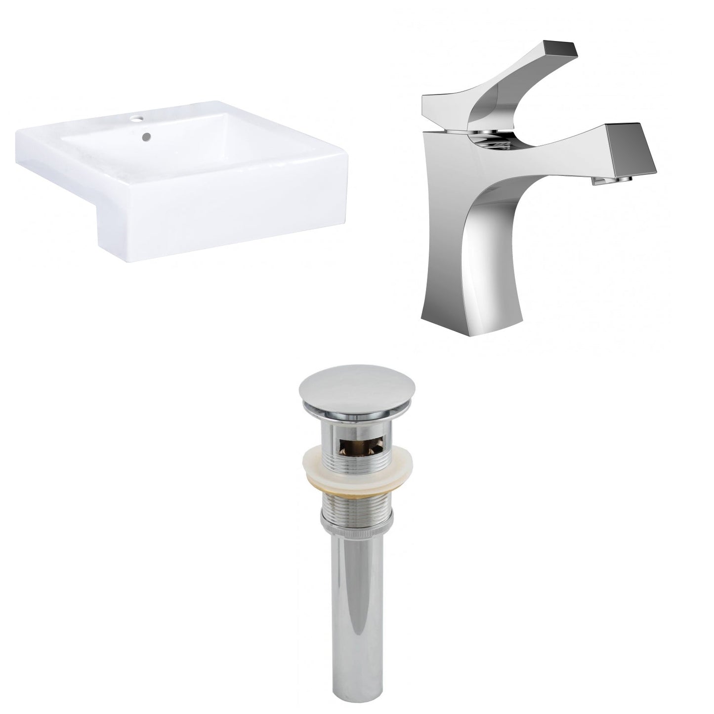 American Imaginations AI-26227 20" White Rectangular Semi-Recessed Modern Bathroom Vessel Sink Set