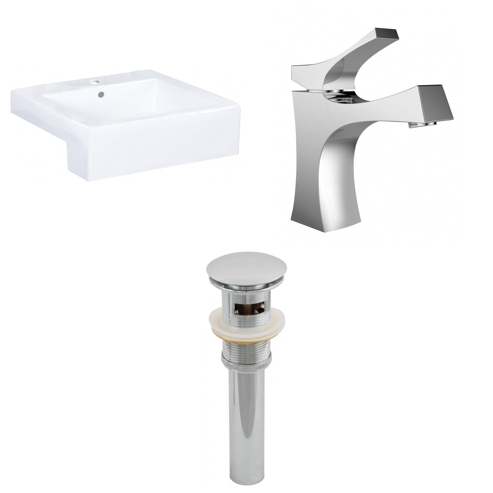 American Imaginations AI-26227 20" White Rectangular Semi-Recessed Modern Bathroom Vessel Sink Set