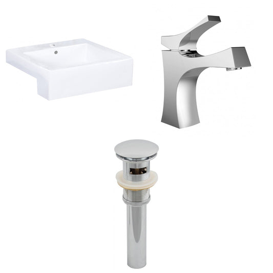 American Imaginations AI-26227 20" White Rectangular Semi-Recessed Modern Bathroom Vessel Sink Set