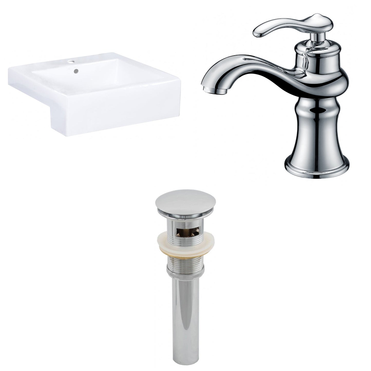 American Imaginations AI-26228 20" White Rectangular Semi-Recessed Modern Bathroom Vessel Sink Set