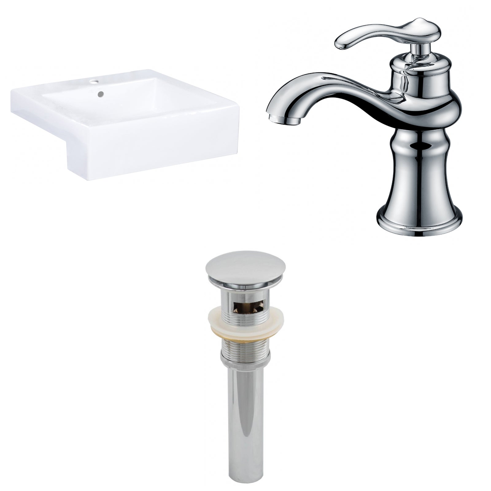 American Imaginations AI-26228 20" White Rectangular Semi-Recessed Modern Bathroom Vessel Sink Set