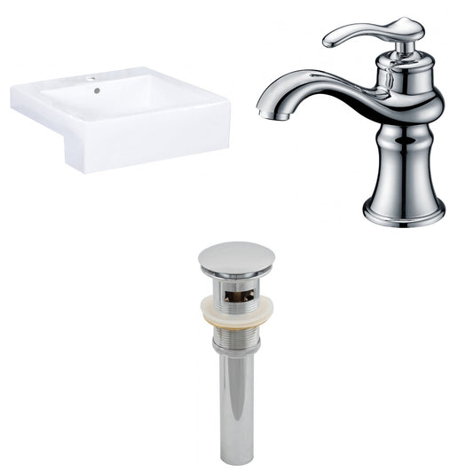 American Imaginations AI-26228 20" White Rectangular Semi-Recessed Modern Bathroom Vessel Sink Set