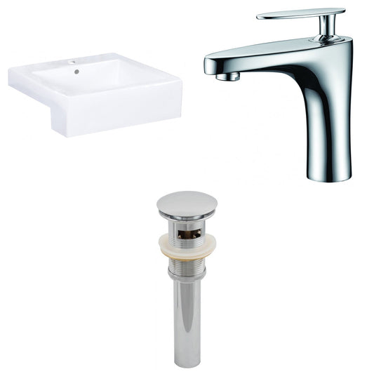 American Imaginations AI-26229 20" White Rectangular Semi-Recessed Modern Bathroom Vessel Sink Set