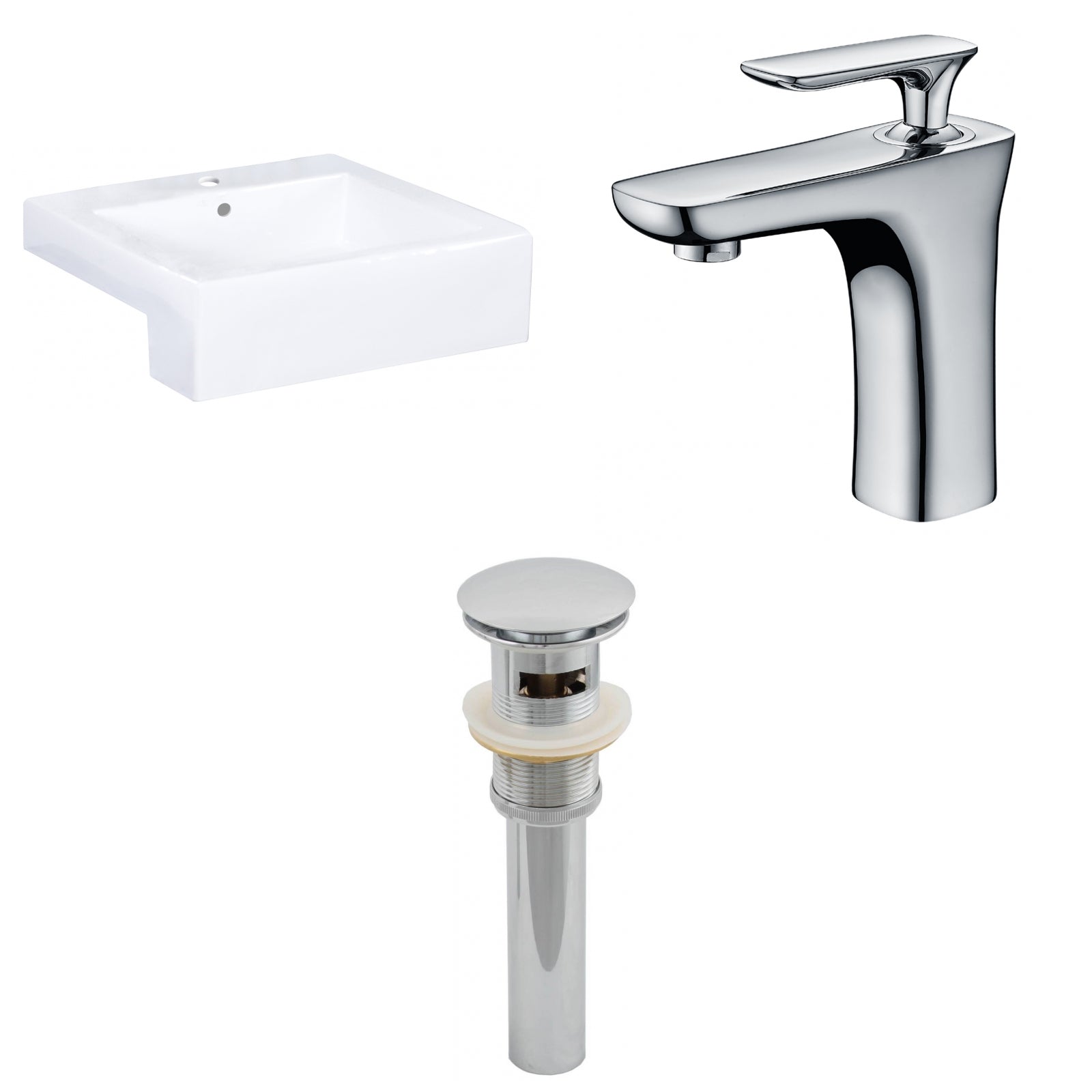 American Imaginations AI-26230 20" White Rectangular Semi-Recessed Modern Bathroom Vessel Sink Set