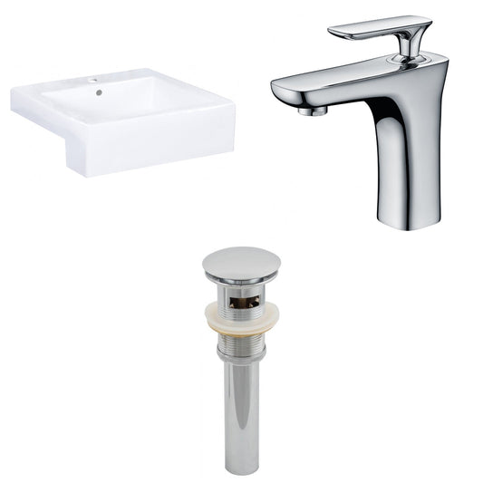 American Imaginations AI-26230 20" White Rectangular Semi-Recessed Modern Bathroom Vessel Sink Set