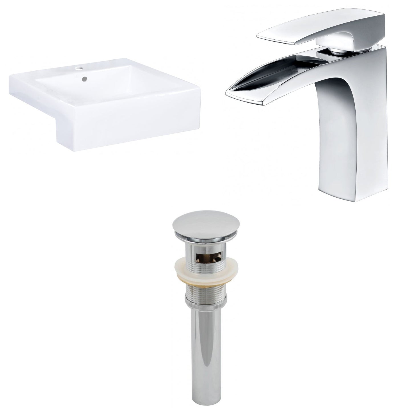 American Imaginations AI-26231 20" White Rectangular Semi-Recessed Modern Bathroom Vessel Sink Set