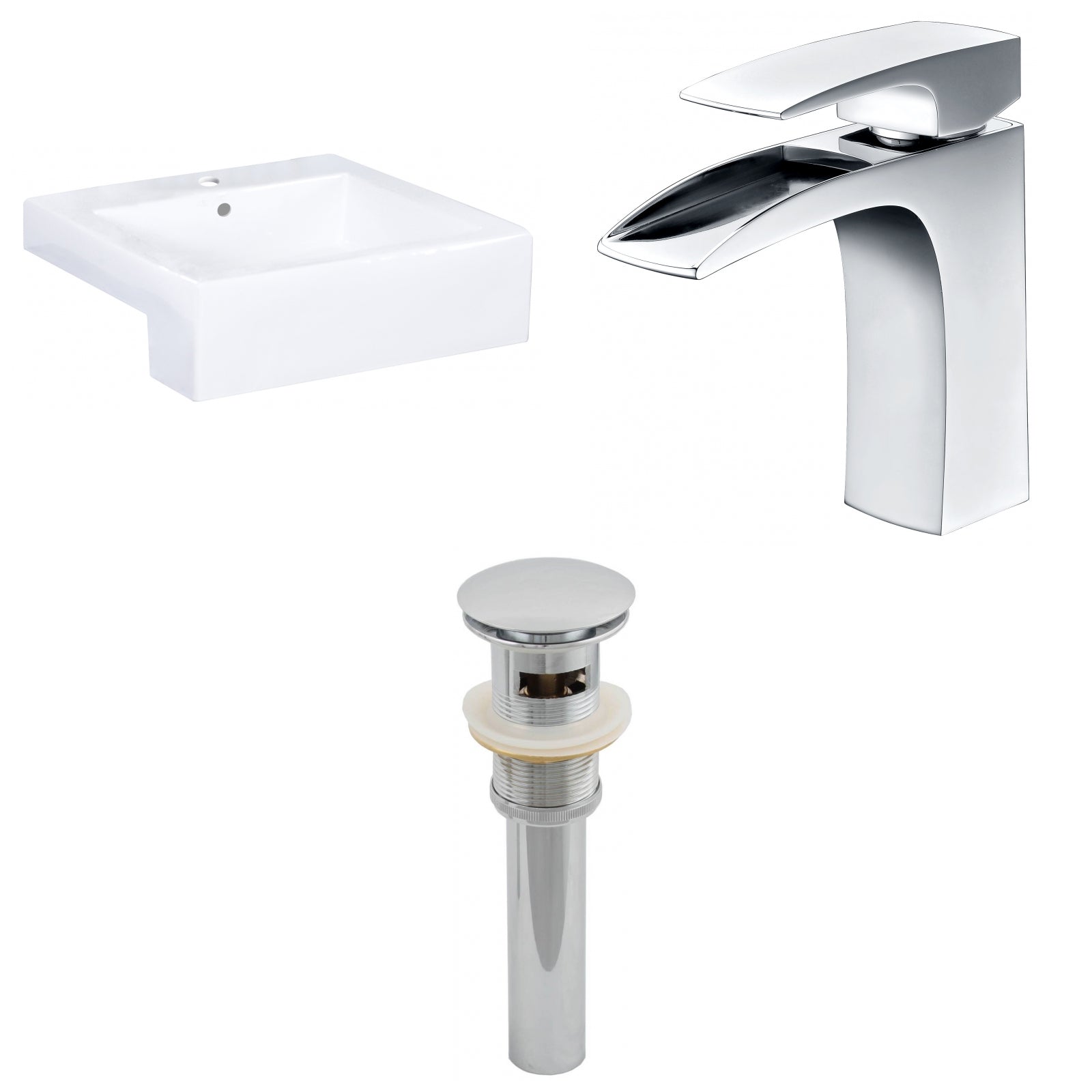 American Imaginations AI-26231 20" White Rectangular Semi-Recessed Modern Bathroom Vessel Sink Set