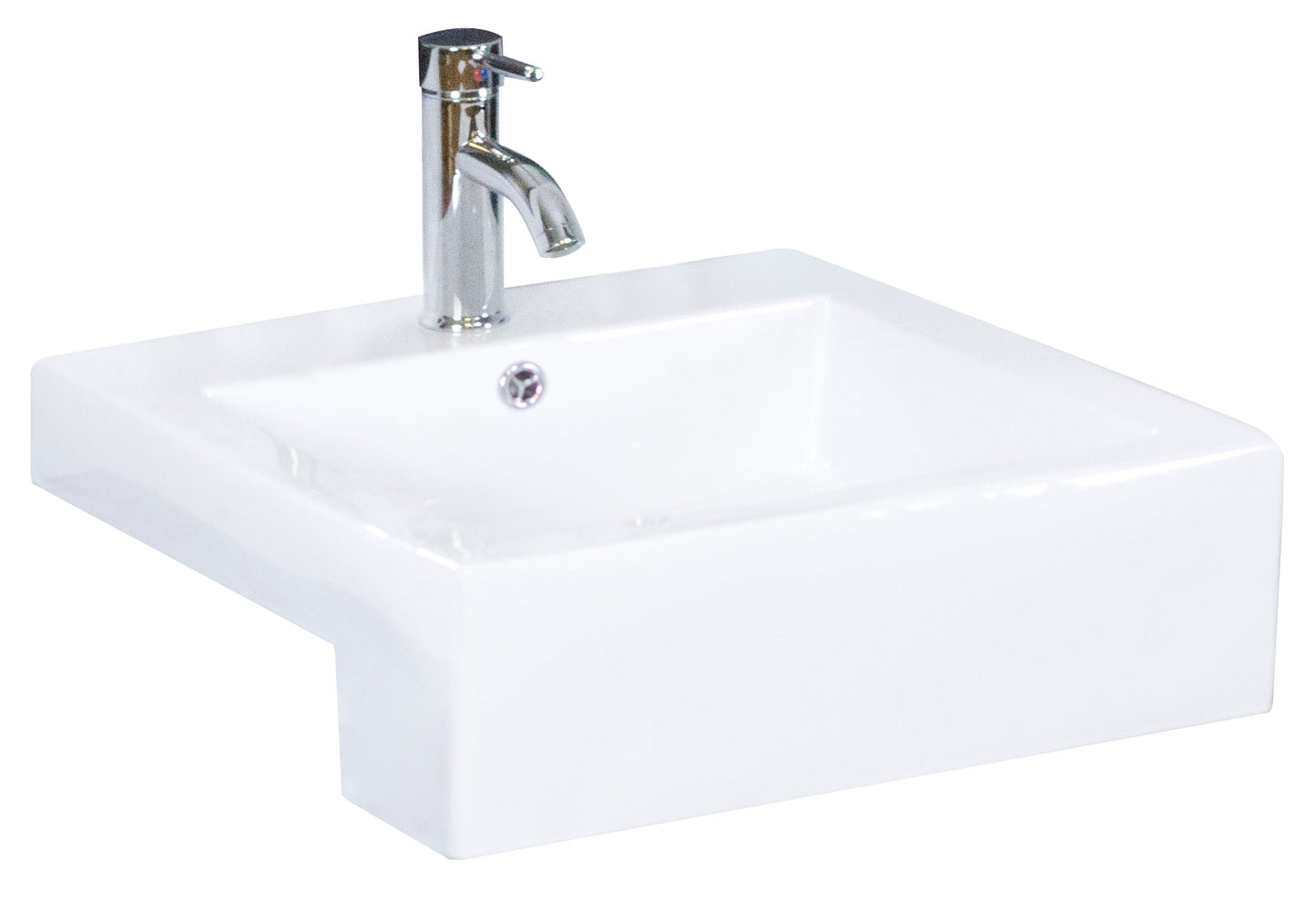 American Imaginations AI-26232 20" White Rectangular Semi-Recessed Modern Bathroom Vessel Sink Set