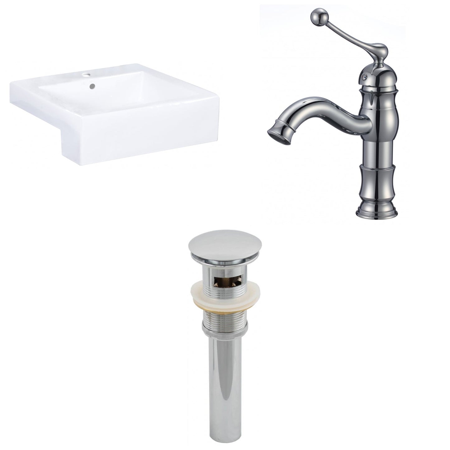 American Imaginations AI-26232 20" White Rectangular Semi-Recessed Modern Bathroom Vessel Sink Set
