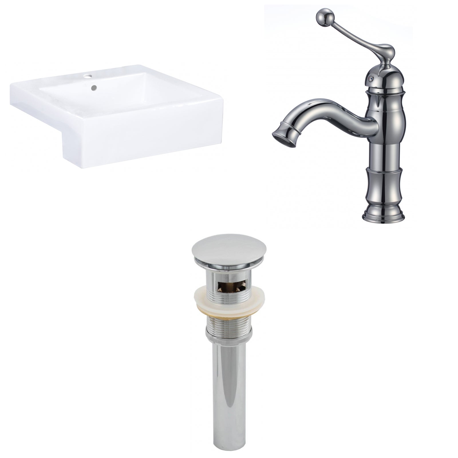 American Imaginations AI-26232 20" White Rectangular Semi-Recessed Modern Bathroom Vessel Sink Set