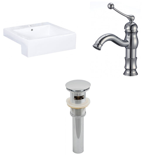 American Imaginations AI-26232 20" White Rectangular Semi-Recessed Modern Bathroom Vessel Sink Set