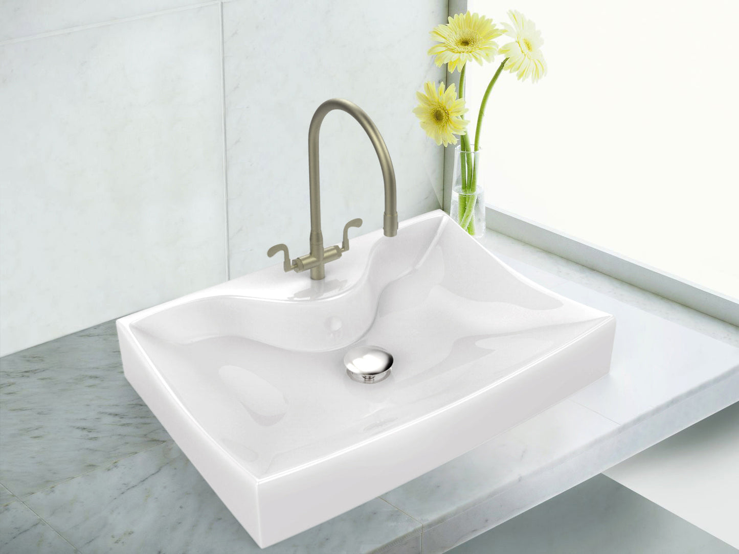 American Imaginations AI-26233 22" White Rectangular Above Counter Modern Bathroom Vessel Sink Set