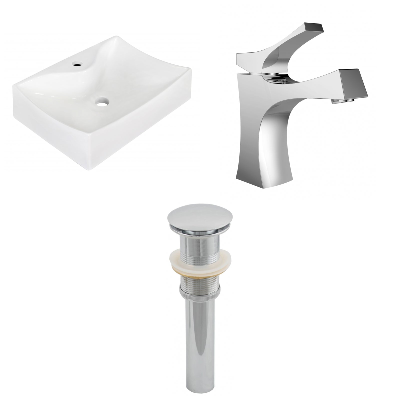 American Imaginations AI-26233 22" White Rectangular Above Counter Modern Bathroom Vessel Sink Set