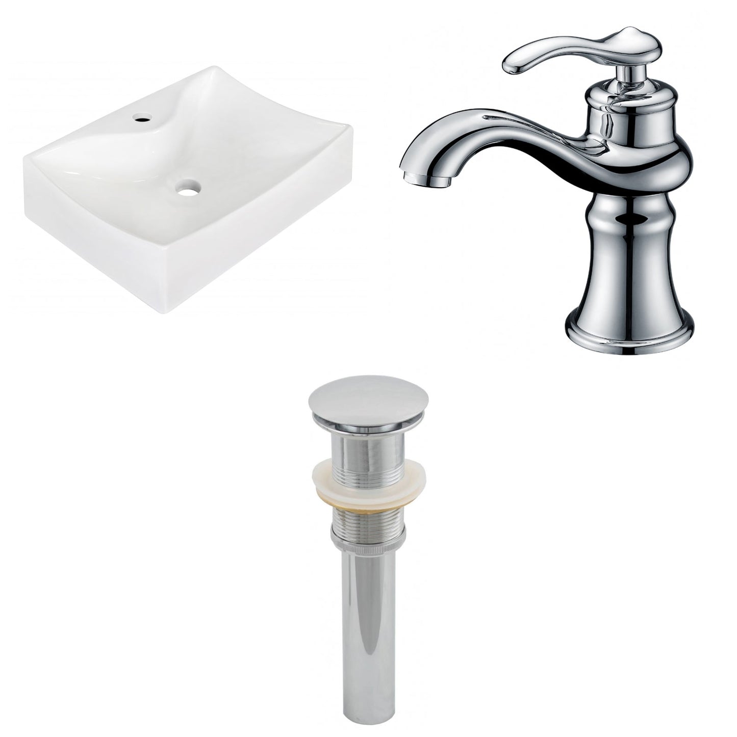 American Imaginations AI-26234 22" White Rectangular Above Counter Modern Bathroom Vessel Sink Set