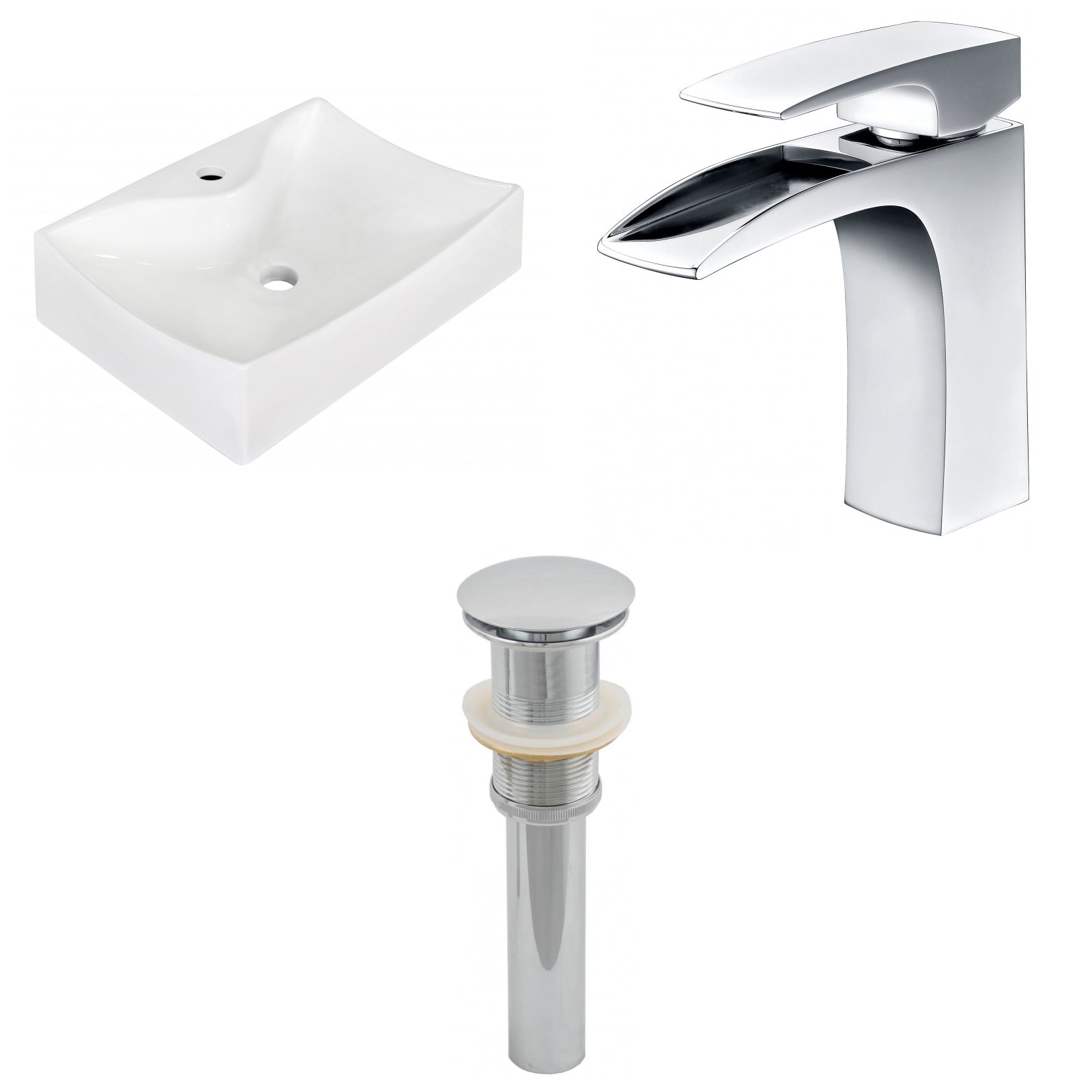 American Imaginations AI-26237 22" White Rectangular Above Counter Modern Bathroom Vessel Sink Set