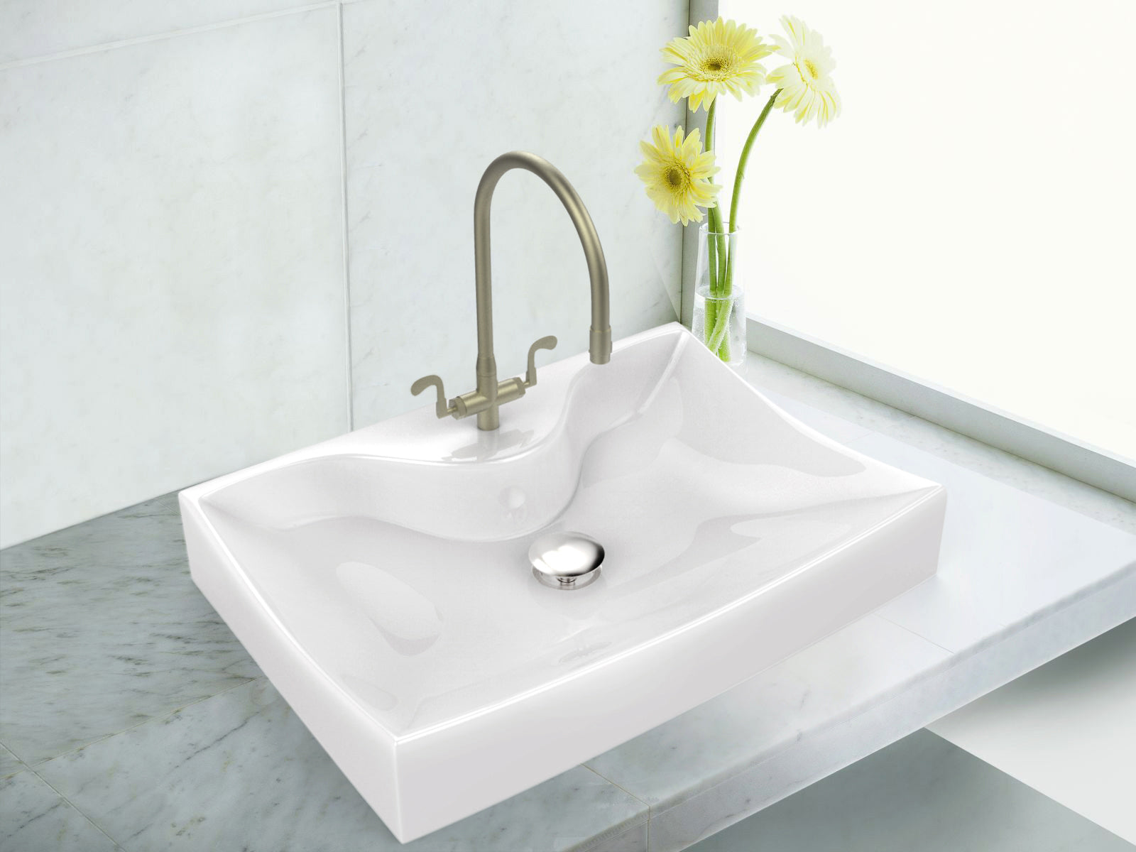 American Imaginations AI-26238 22" White Rectangular Above Counter Modern Bathroom Vessel Sink Set