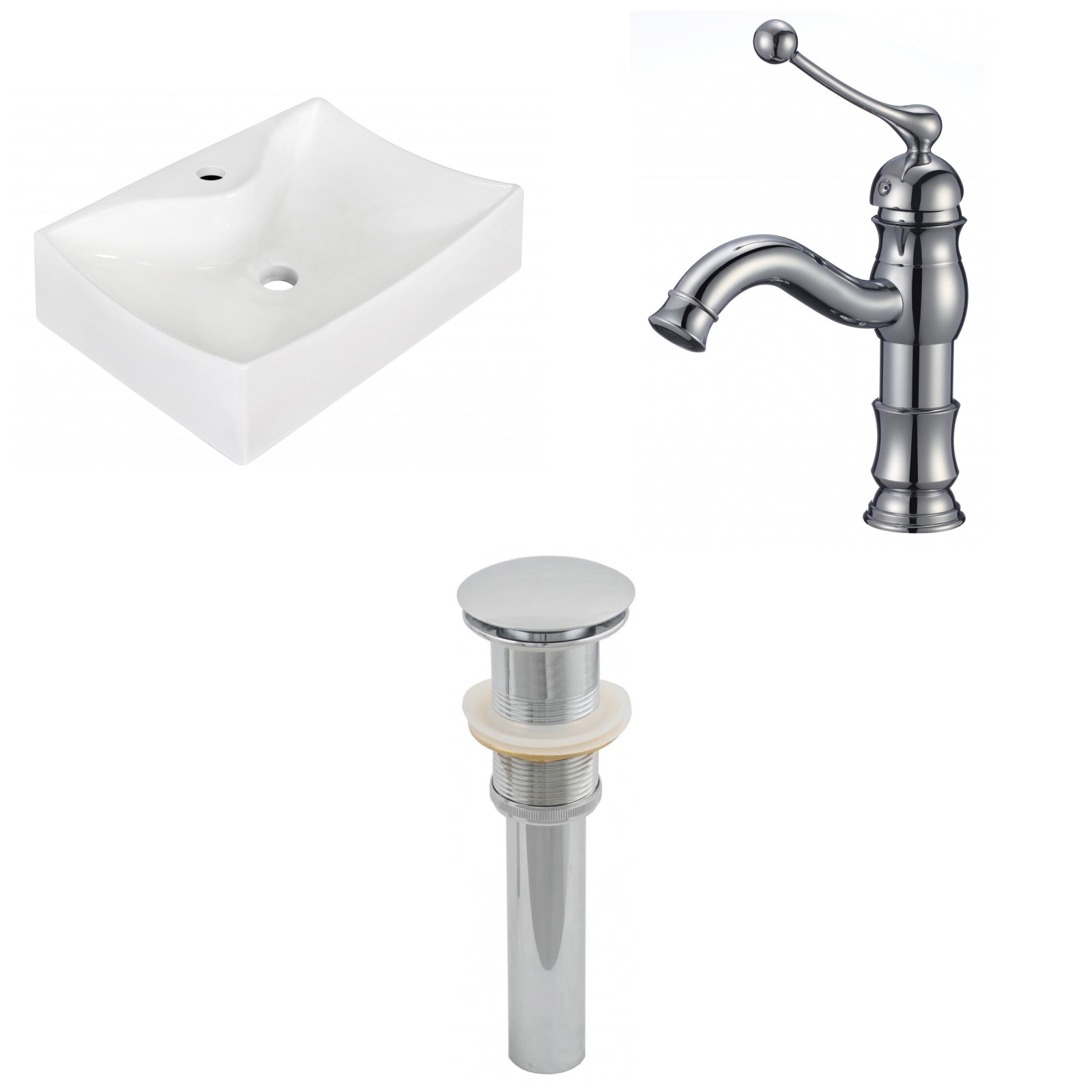 American Imaginations AI-26238 22" White Rectangular Above Counter Modern Bathroom Vessel Sink Set