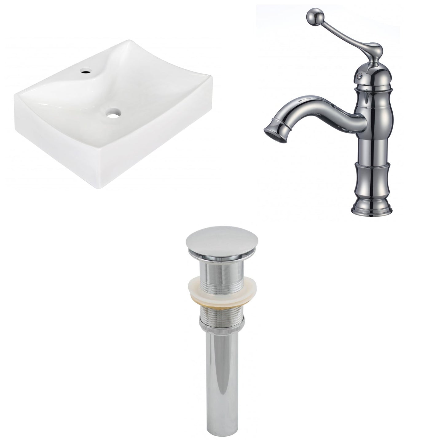 American Imaginations AI-26244 22" White Rectangular Wall Mount Modern Bathroom Vessel Sink Set