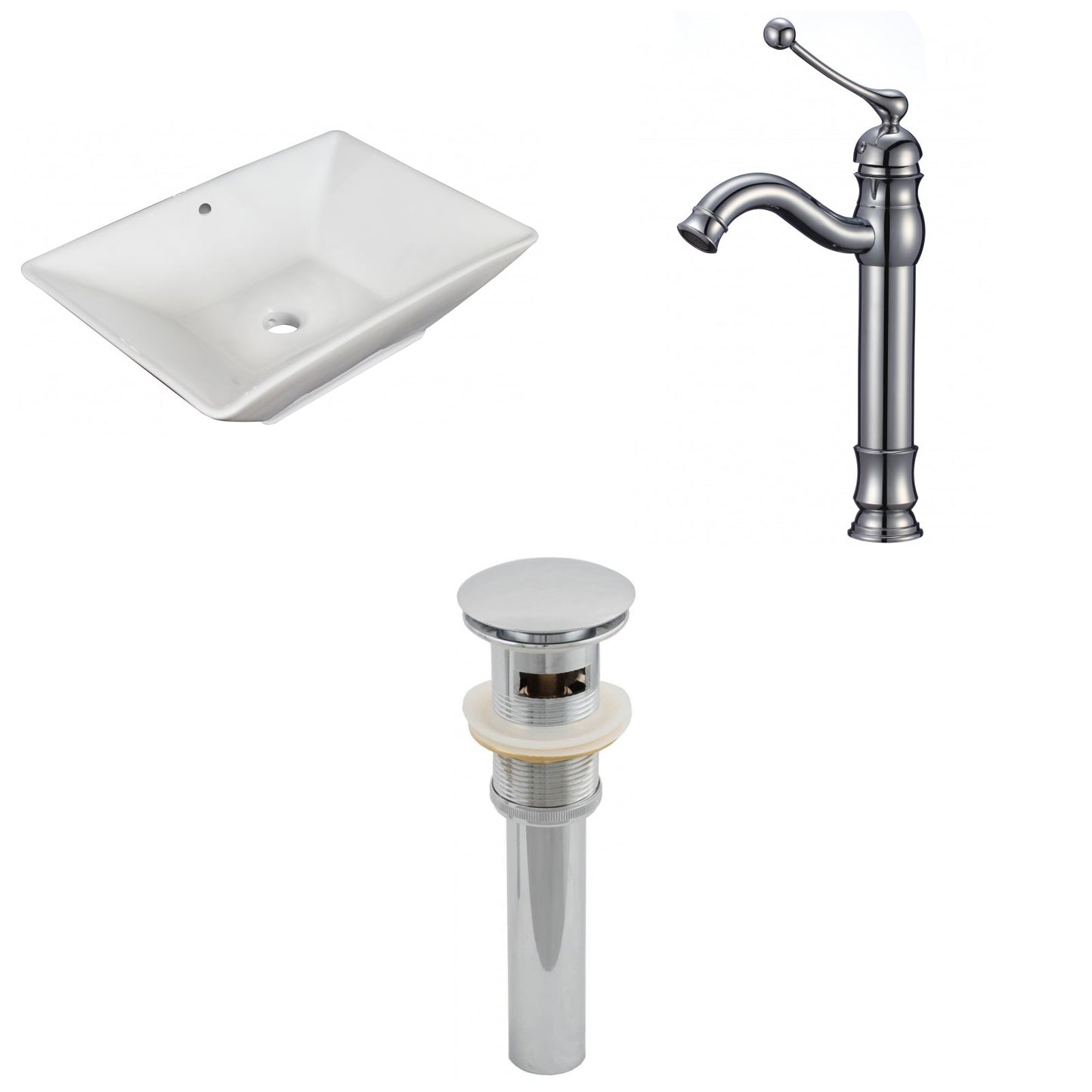 American Imaginations AI-26246 22" White Rectangular Above Counter Modern Bathroom Vessel Sink Set
