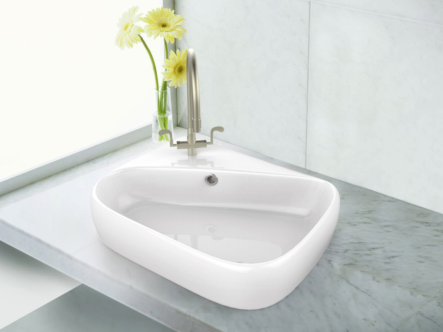 American Imaginations AI-26263 18" White Rectangular Above Counter Transitional Bathroom Vessel Sink Set