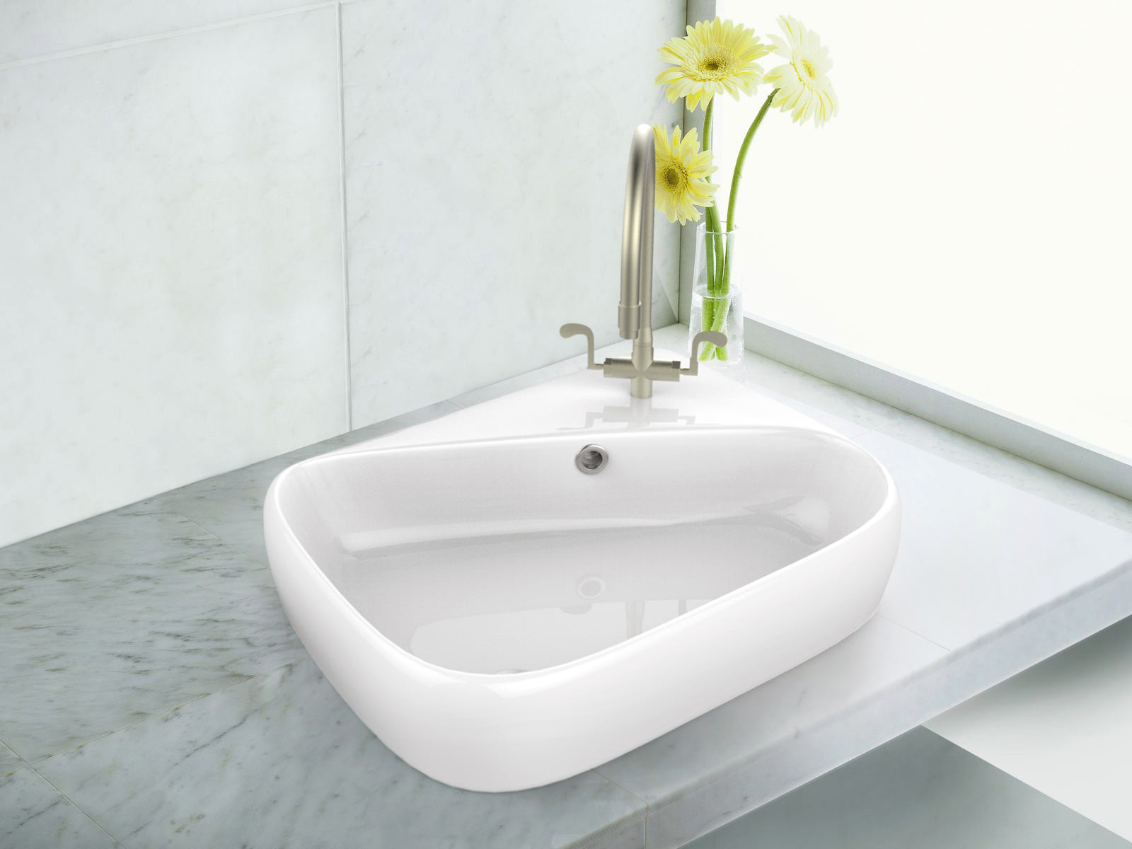 American Imaginations AI-26274 18" White Rectangular Above Counter Transitional Bathroom Vessel Sink Set
