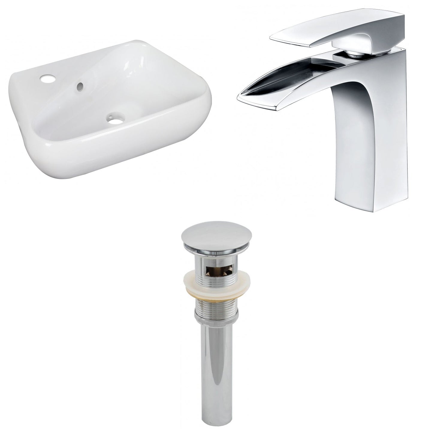 American Imaginations AI-26299 18" White Unique Wall Mount Transitional Bathroom Vessel Sink Set