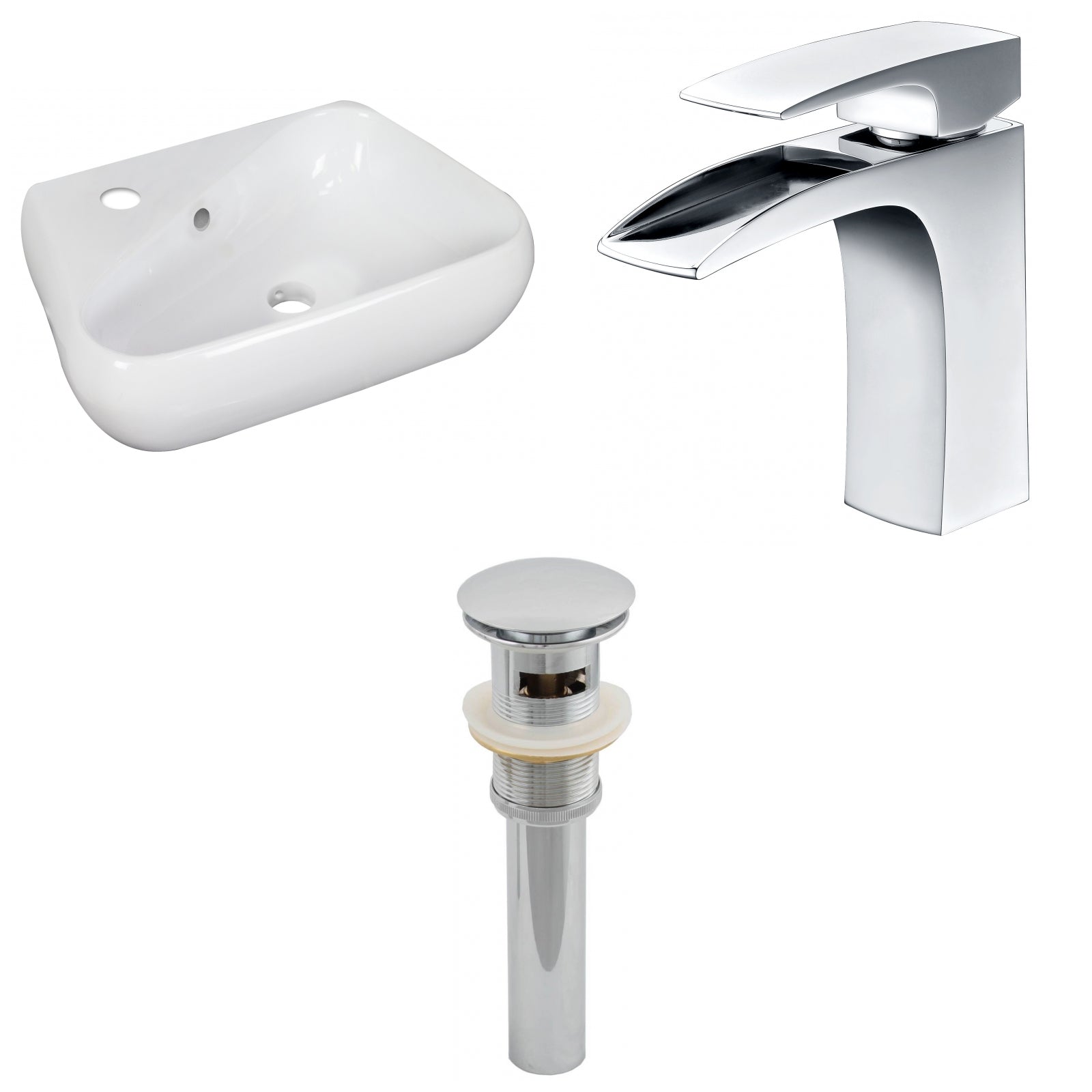 American Imaginations AI-26299 18" White Unique Wall Mount Transitional Bathroom Vessel Sink Set
