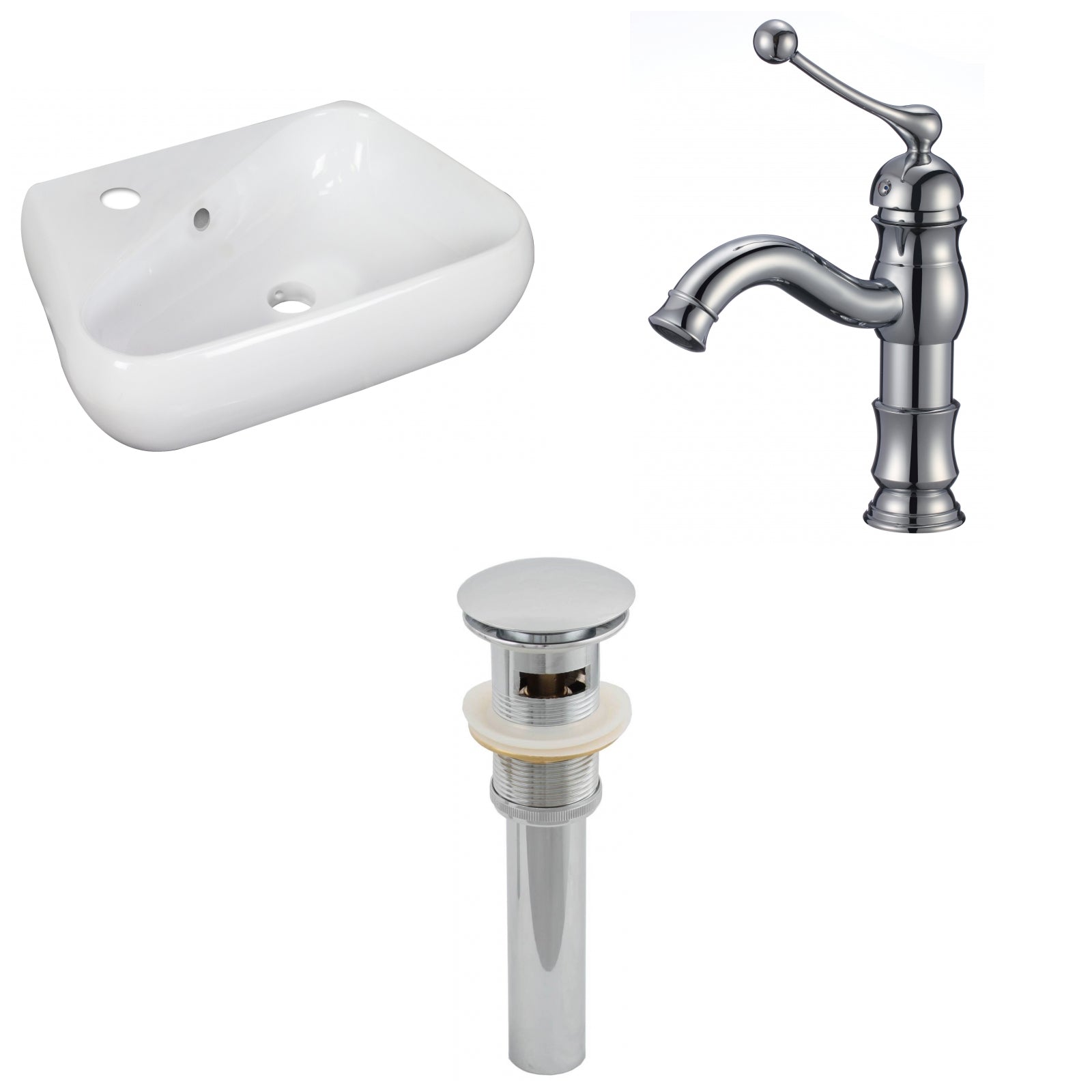 American Imaginations AI-26300 18" White Unique Wall Mount Transitional Bathroom Vessel Sink Set