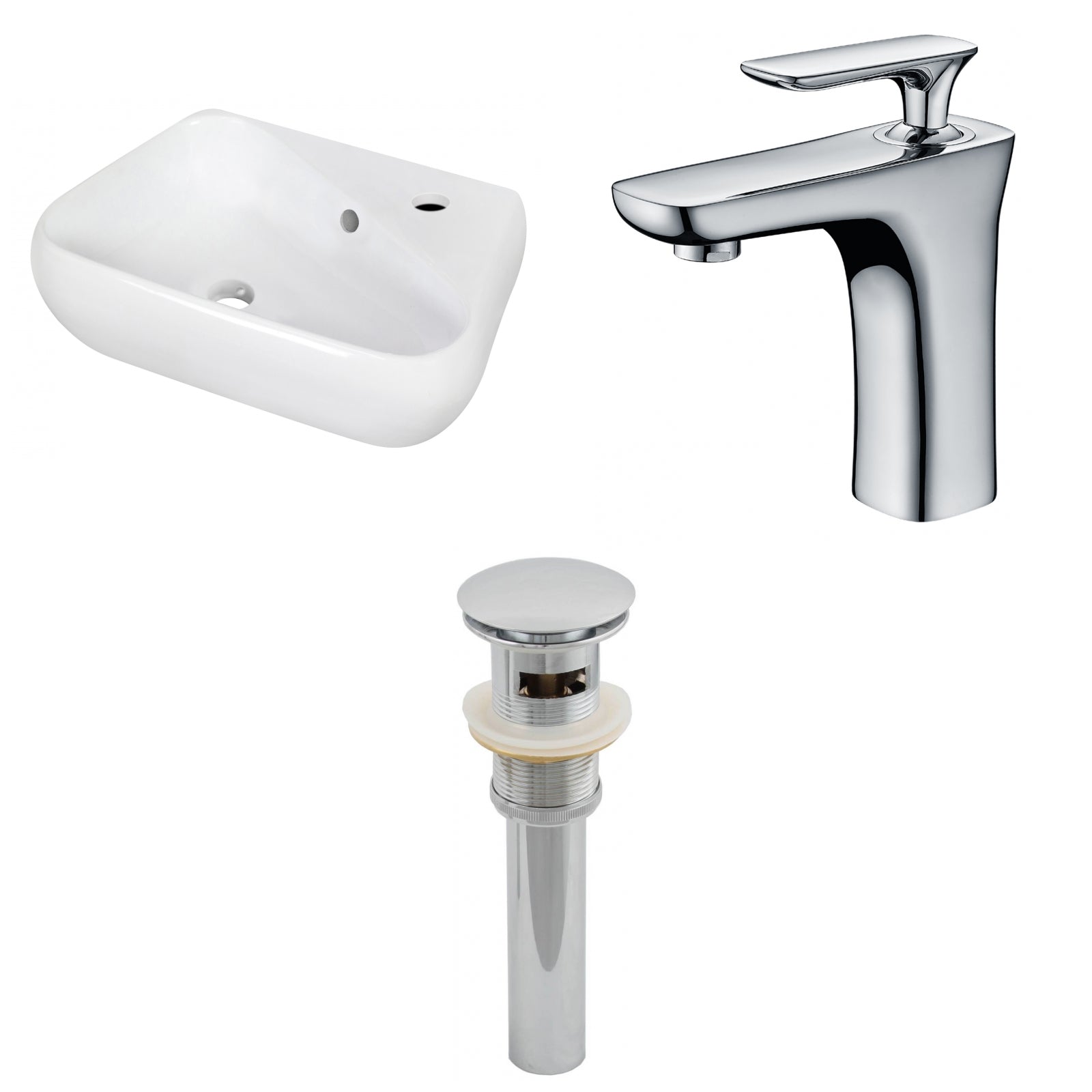 American Imaginations AI-26304 18" White Unique Wall Mount Transitional Bathroom Vessel Sink Set