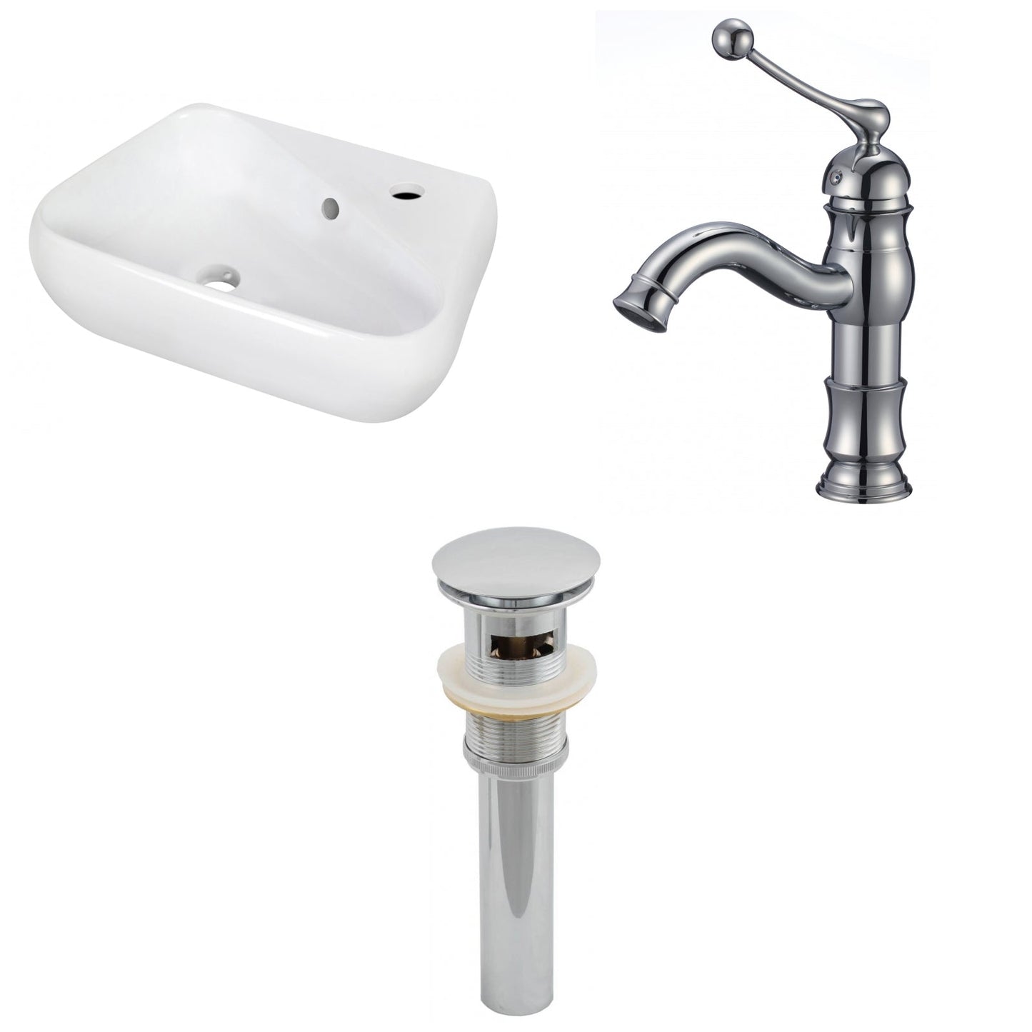 American Imaginations AI-26306 18" White Unique Wall Mount Transitional Bathroom Vessel Sink Set