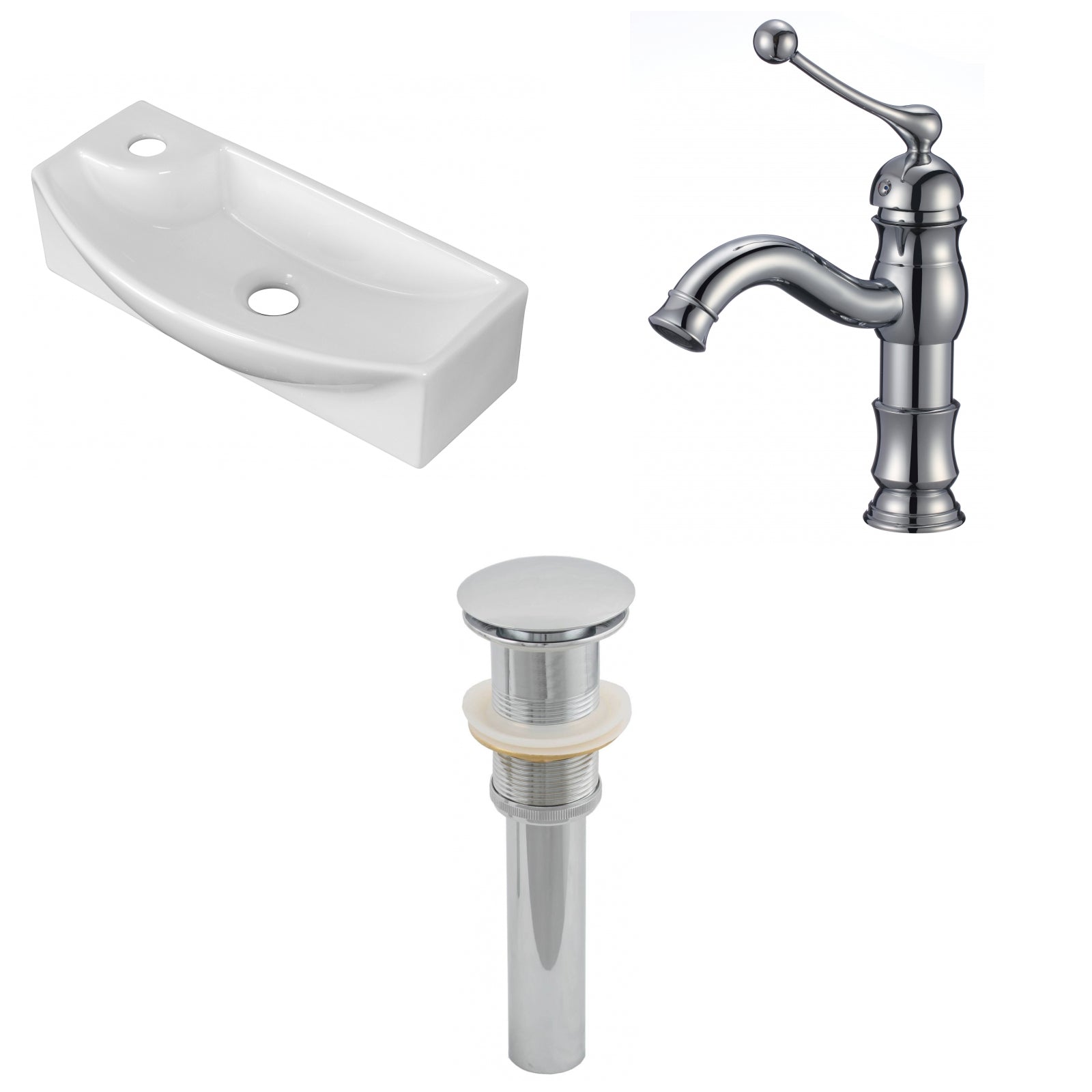 American Imaginations AI-26318 18" White Rectangular Wall Mount Transitional Bathroom Vessel Sink Set