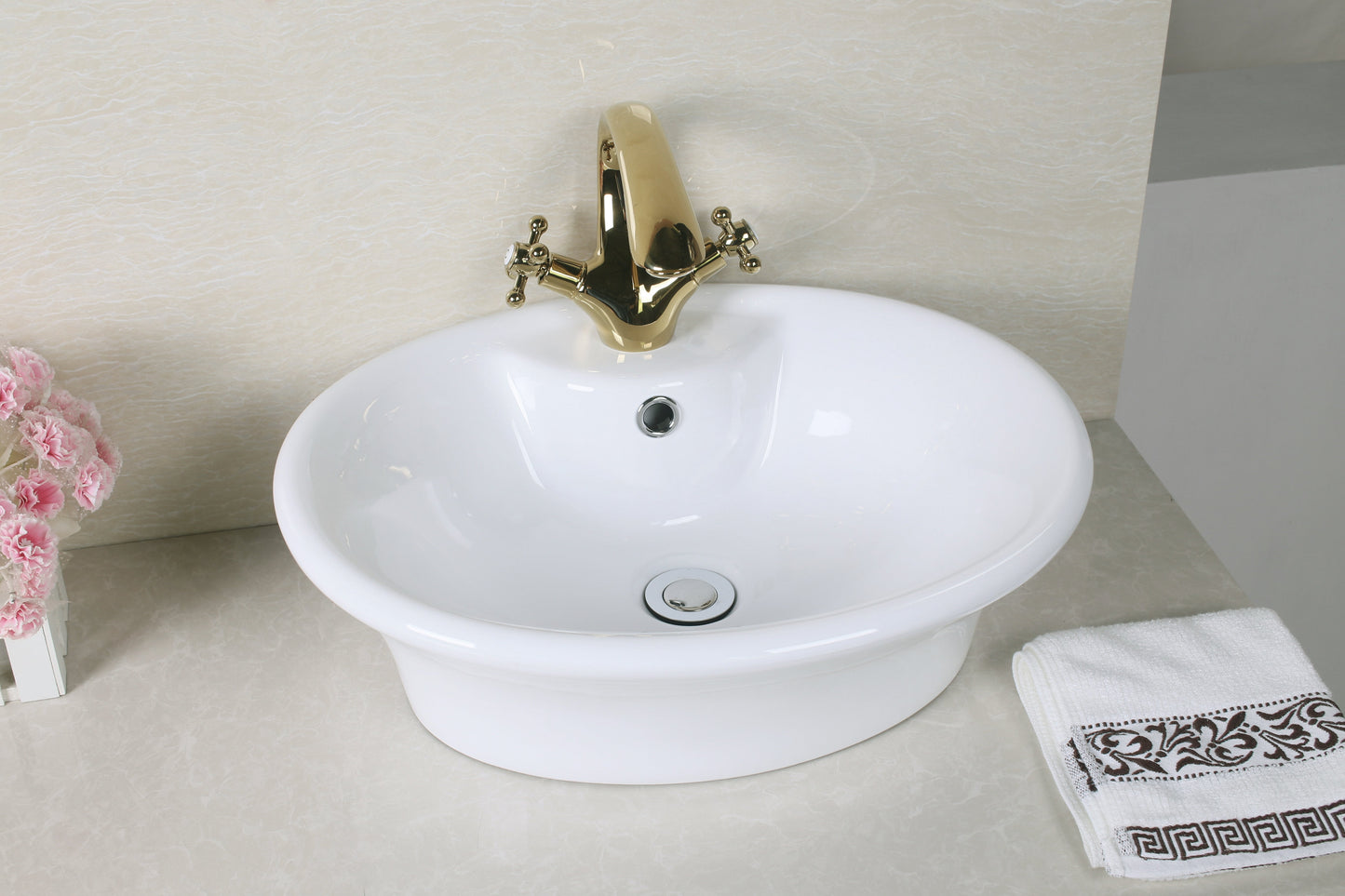 American Imaginations AI-26319 19" White Round Above Counter Transitional Bathroom Vessel Sink Set