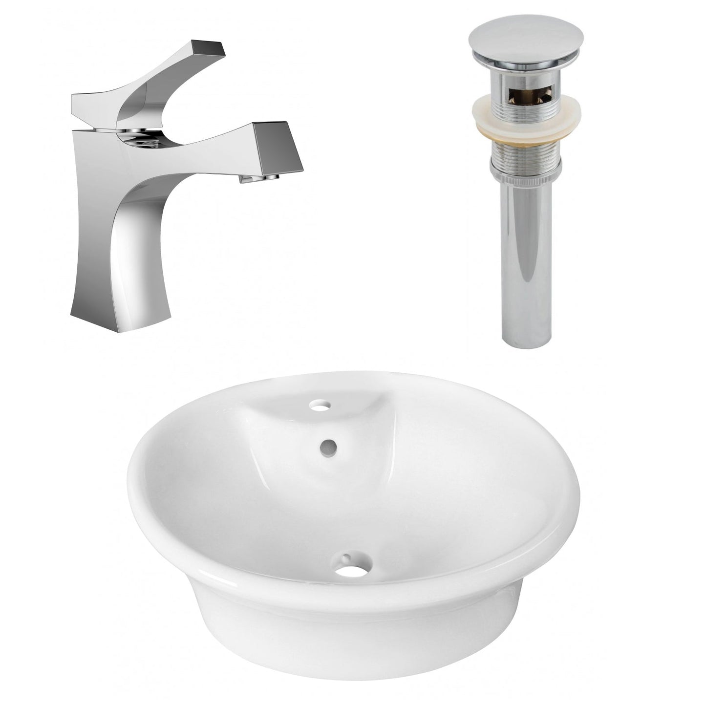 American Imaginations AI-26319 19" White Round Above Counter Transitional Bathroom Vessel Sink Set